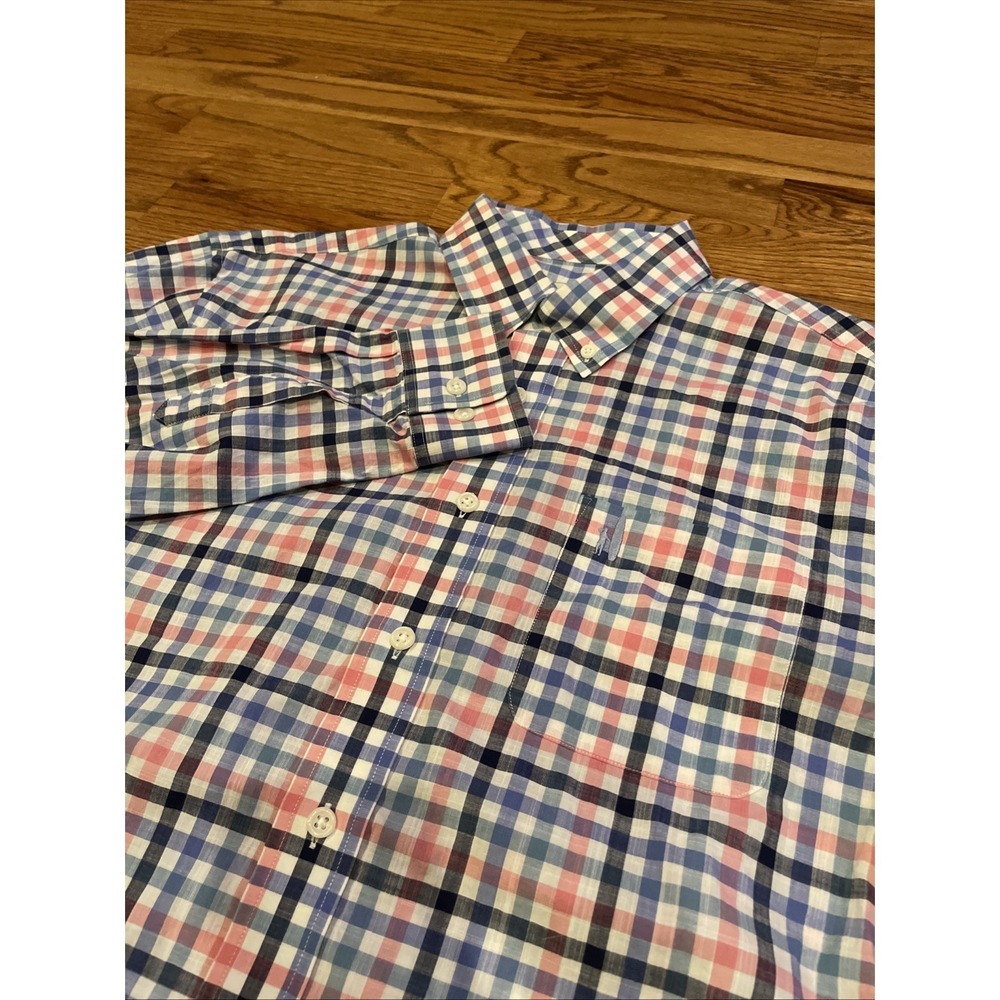 Johnnie-O Hangin' Out Men's Button Up Shirt Gingham Check Pink Teal Size M